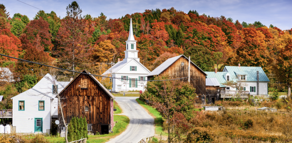 picturesque Vermont town in Autumn