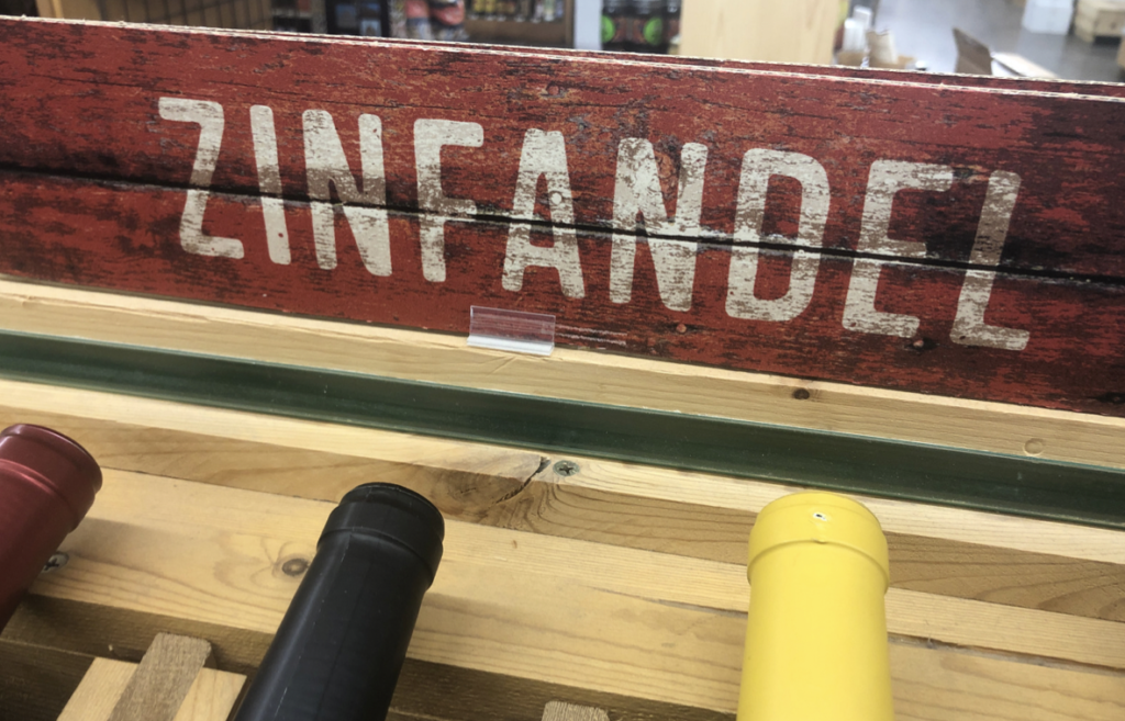 zinfandel sign in a wine shop